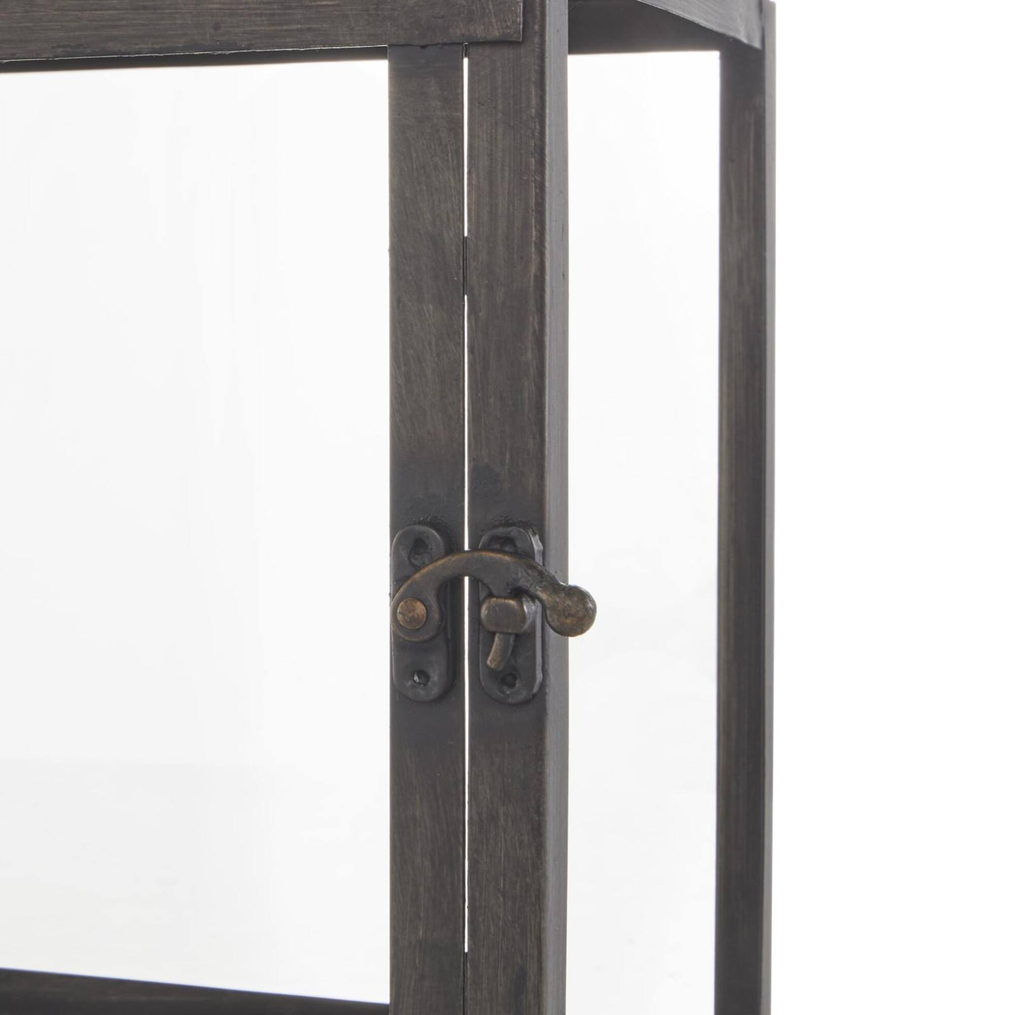 Dark Gray Brushed & Wood Top Rectangular Candle Lantern Set
